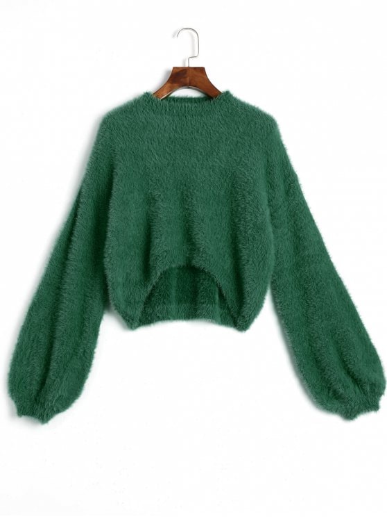 31% OFF] 2019 High Low Mohair Sweater In GREEN ONE SIZE | ZAFUL