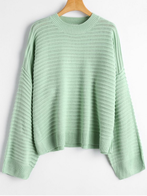 28% OFF] 2019 Drop Shoulder Plain Sweater In LIGHT GREEN ONE SIZE