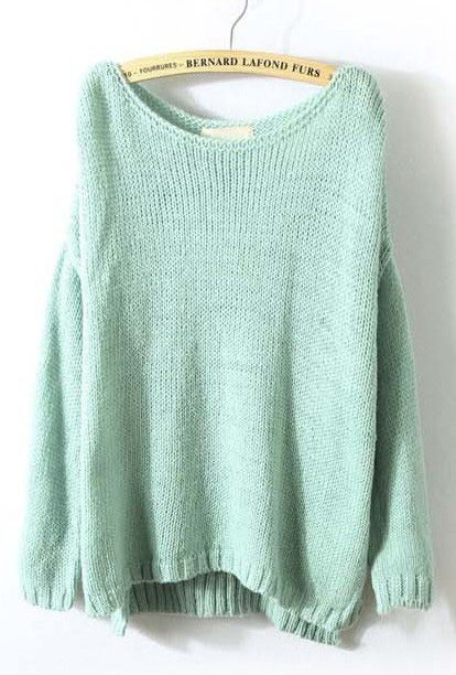 Mint Green Long Sleeve Split Loose Pullovers Sweater | Clothing for