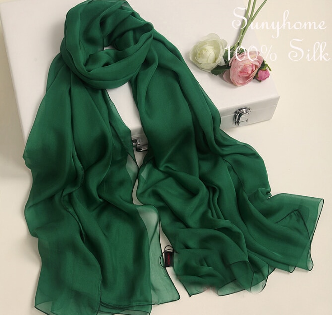 100% Pure Silk Shawls and Scarves Dark Green Genuine Muslim Jersey