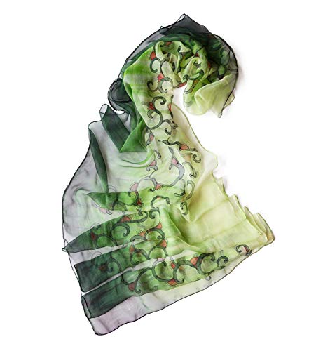 Amazon.com: Silk Scarf Floral, Abstract Shawl Green, Scarves For