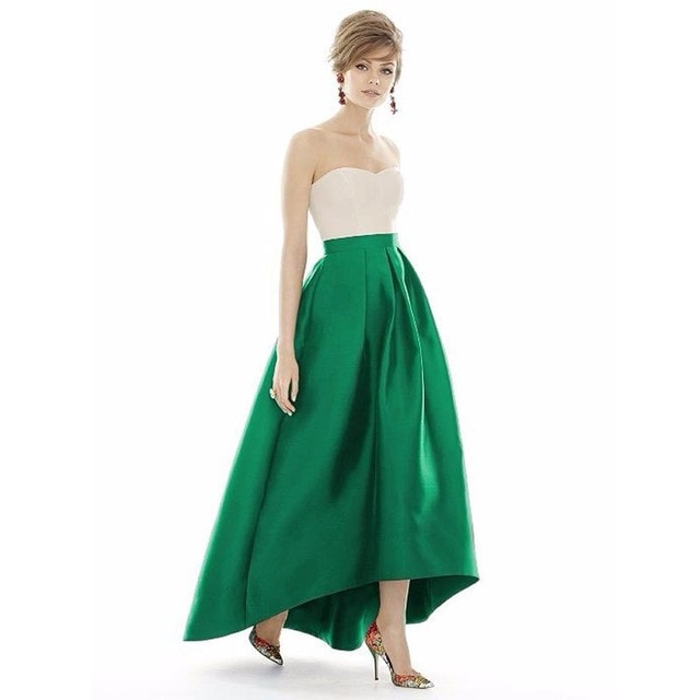 Emerald Green Color High Low Long Satin Skirt High Quality Custom