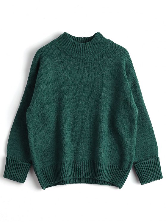 38% OFF] 2019 Loose Heathered Mock Neck Sweater In GREEN ONE SIZE