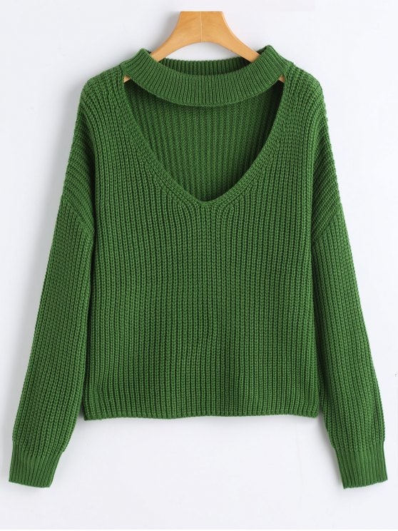 58% OFF] 2019 Oversized Choker Chunky Sweater In GREEN ONE SIZE | ZAFUL
