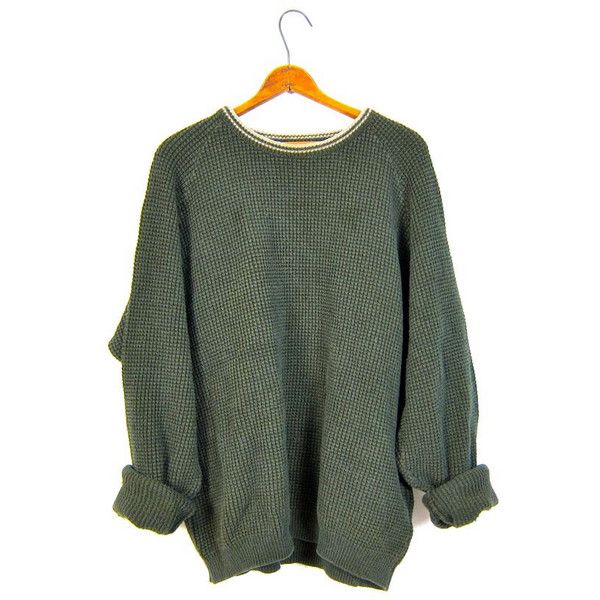 Oversized Army Green Sweater Thermal Boyfriend Cotton 90s Plain