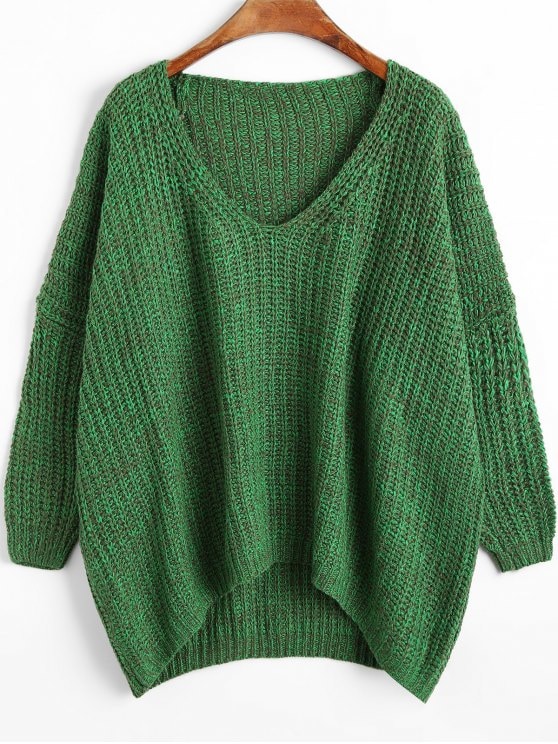 35% OFF] 2019 Chunky V Neck Oversized Sweater In GREEN ONE SIZE | ZAFUL