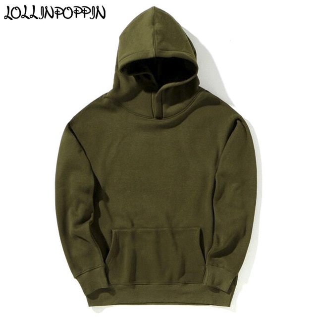 Hip Hop Men Olive Green Hoodies Fleece Hooded Sweatshirts Drop