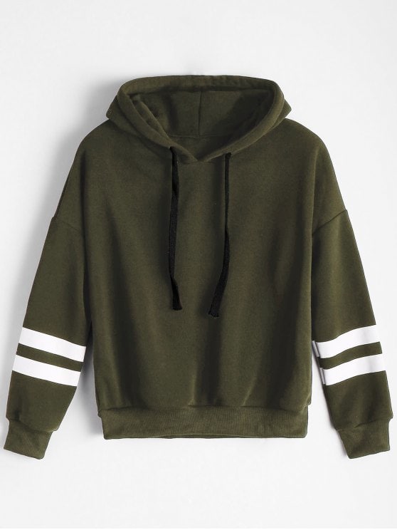 32% OFF] 2019 Drop Shoulder Striped Drawstring Hoodie In ARMY GREEN
