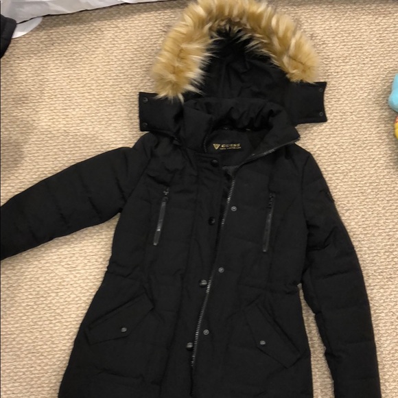 Guess Jackets & Coats | Black Winter Jacket With Fur Hood | Poshmark