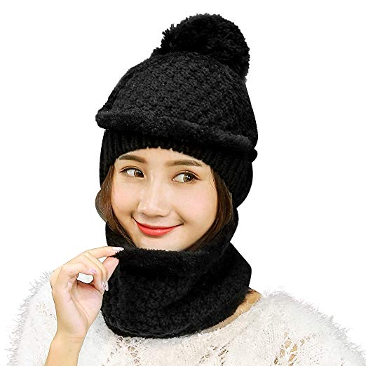 Vbiger Women Warm Hat Scarf Set Thickened Knit Hat and Scarf Winter