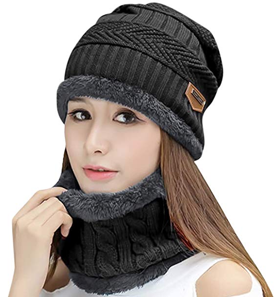 HINDAWI Womens Beanie Winter Hat Scarf Set Slouchy Warm Snow Knit