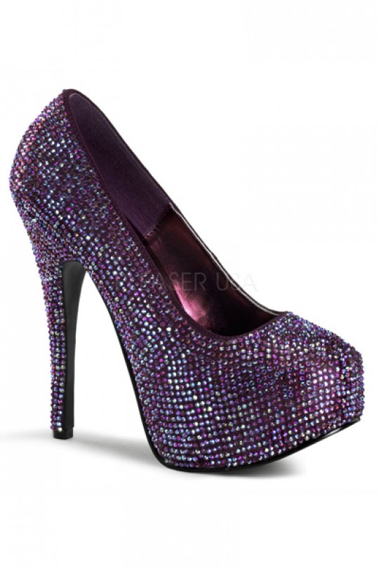 Purple Iridescent Satin Rhinestone Platform Pump Heels Heel Shoes