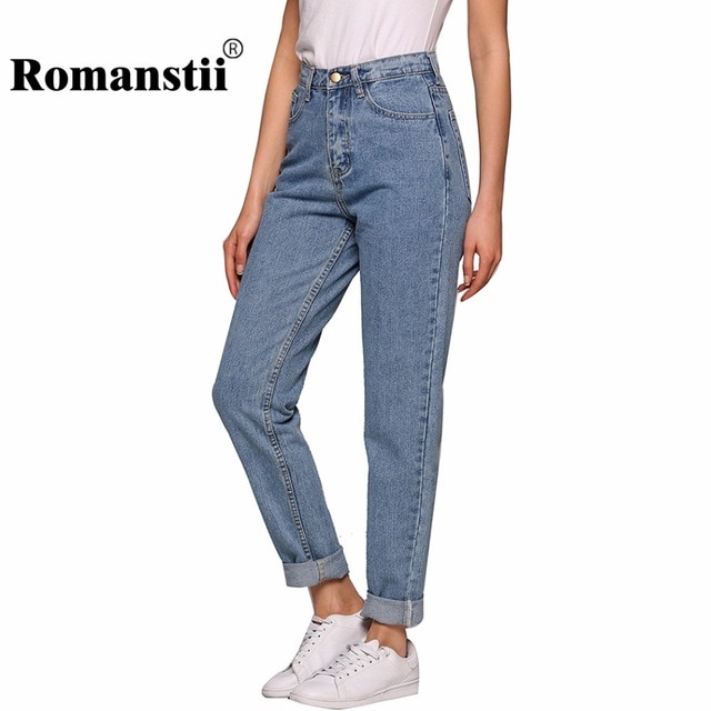 Romanstii High Waist Jeans Women Autumn Winter Vintage Cotton