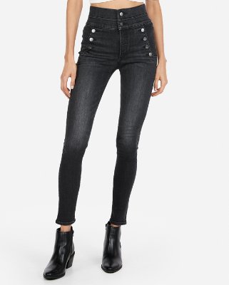 High Waisted Black Ripped Jean Leggings | Express