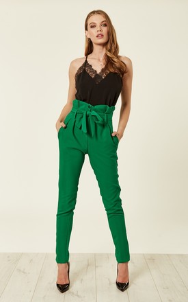 Green Paperbag High Waist Tie Trousers | ANGELEYE | SilkFred
