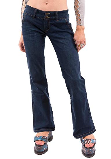 Cindy. H 70s Style Flared Bootcut Stretch Hipster Jeans - Dark Blue