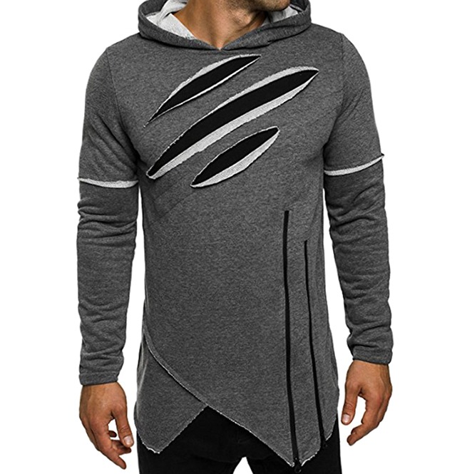 Irregular Zip Distressed Long Hoodies Sweatshirt Men | RebelsMarket