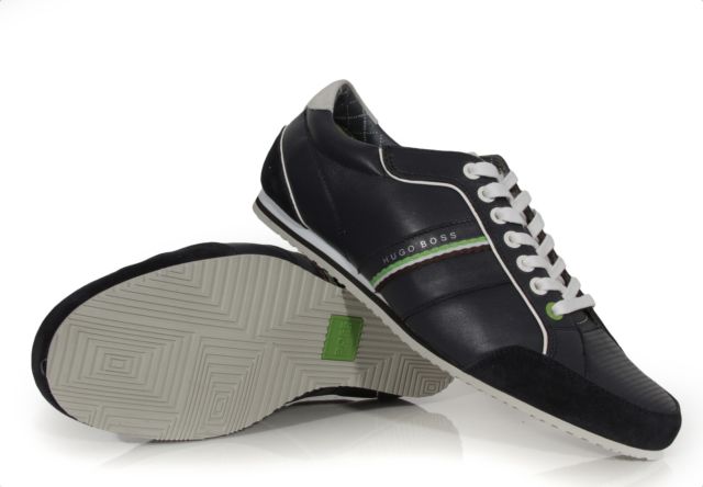 Hugo Boss Green Victoire La Leather Fashion Navy Blue SNEAKERS Shoes
