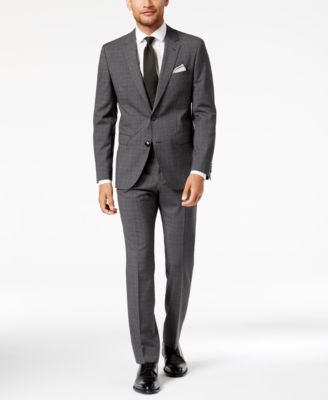 Hugo Boss HUGO Men's Slim-Fit Dark Charcoal Plaid Suit - Suits