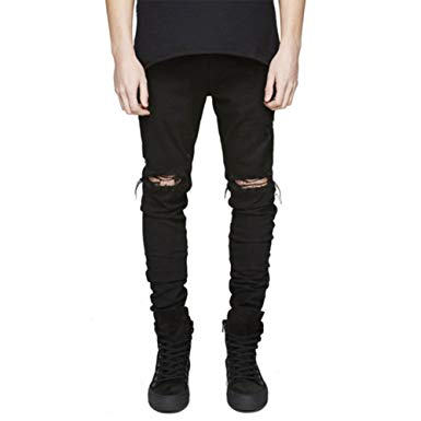 LONGBIDA Slim Fit Ripped Jeans Men Hi-Street Mens Distressed Denim