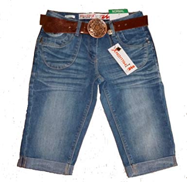 Million X ¾ Jeans Shorts with Bronzegürtel Size 176 CM Blue: Amazon