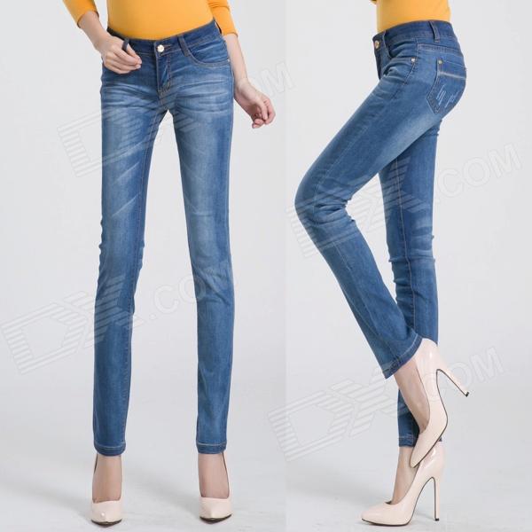 2209 Fashionable Trend Sexy Flower Leg Opening Jeans - Blue (Size