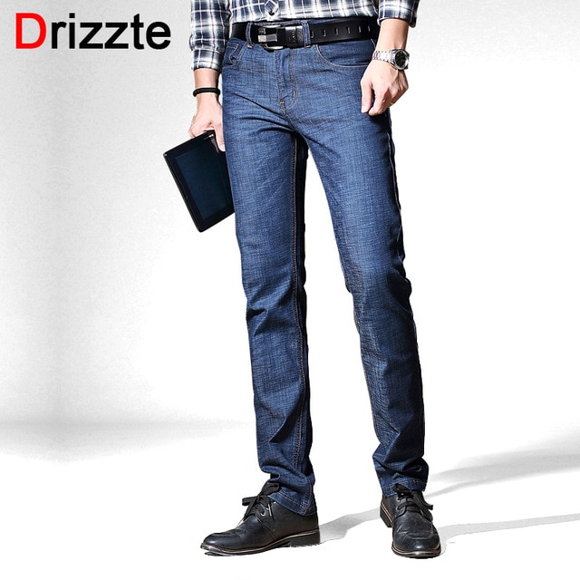 Drizzte Men's Jeans Stretch Blue Denim Business Straight Slim Fit