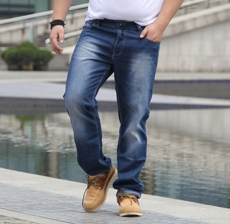 large size men jeans sizes 38 40 42 44 46 bleached blue color mid