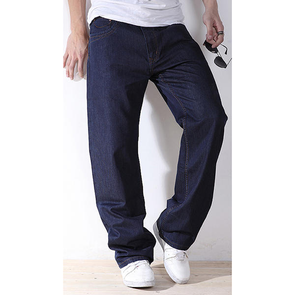 plus size 30-48 loose straight leg basic long jeans for men at Banggood