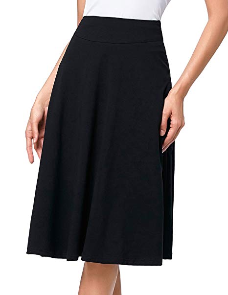Kate Kasin Flared Stretchy Midi Skirt High Waist Jersey Skirt for