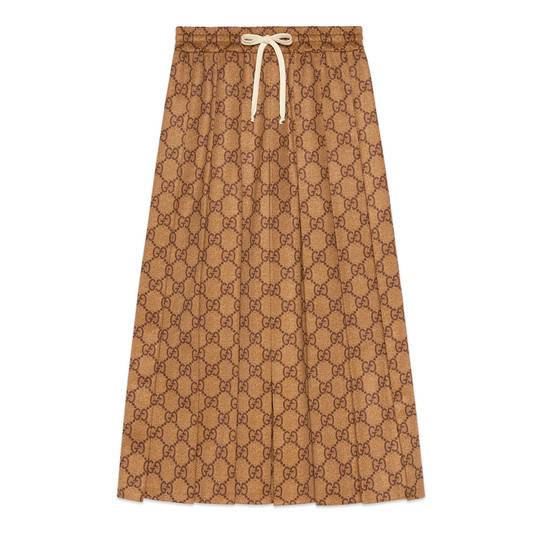 GG technical jersey skirt in Camel and brown GG technical jersey