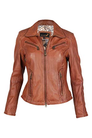 Jilani Women's Leather Jacket Brown Brown 46 (EU): Amazon.co.uk