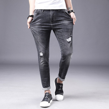 Stretch Fashion Joker Jeans Woven Summer New Men's Trousers Holey