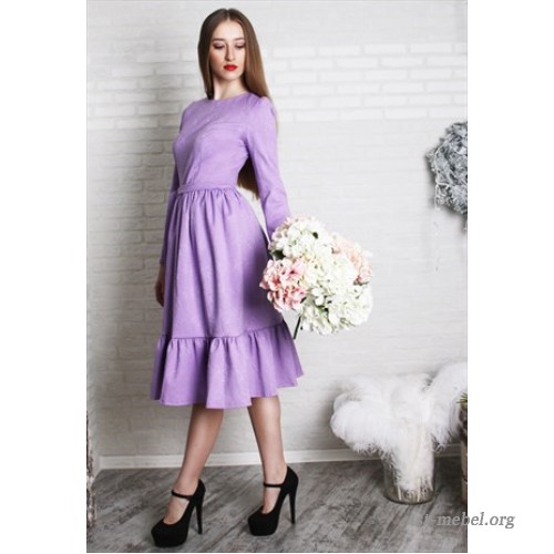 Lilac modest knee length midi long sleeved dirndl dress AYA Shop