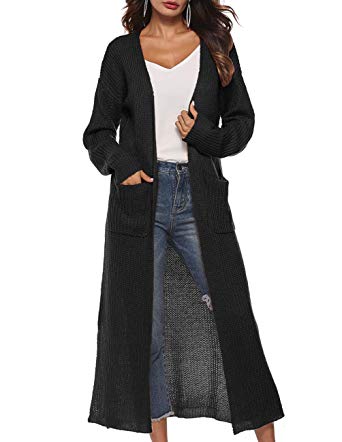 Womens Long Cardigan Long Sleeve Open Front Split Knit Cardigan