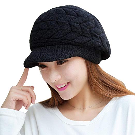 Womens Winter Warm Knitted Hats Slouchy Wool Beanie Hat Cold Weather