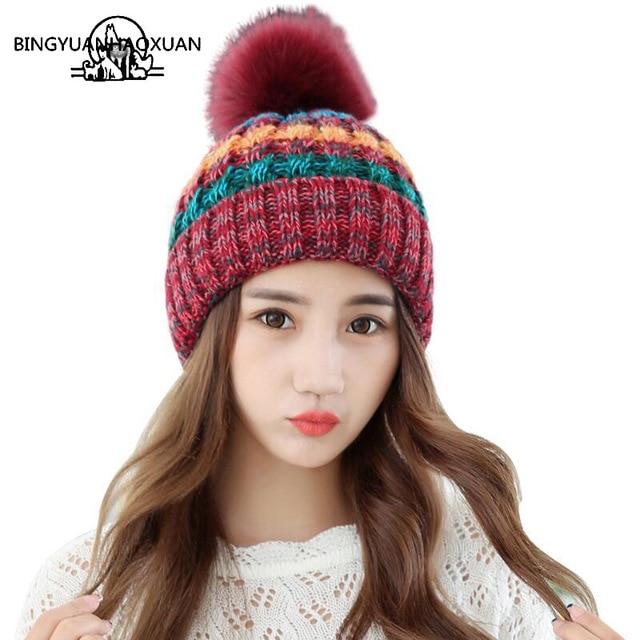 BINGYUANHAOXUANElegant Women Winter Hat Female Fall Knitted Hats For
