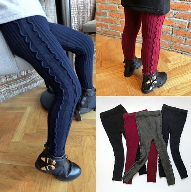 2019 Baby Kids Girls Leggings Pants Knit Stirped Trousers Kids