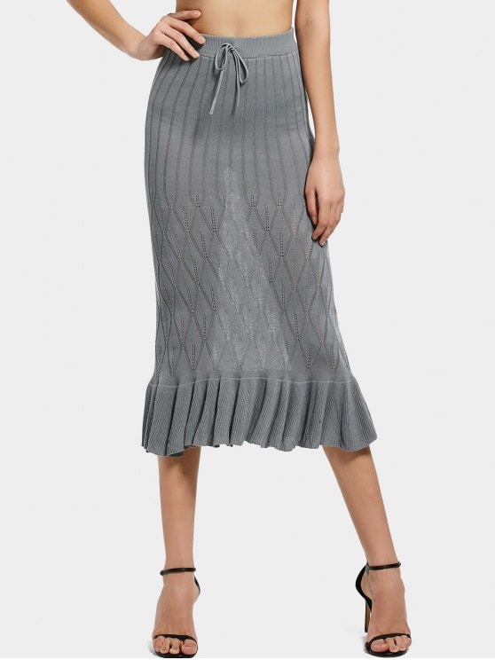 31% OFF] 2019 High Waist Ruffle Hem Knitted Skirt In GRAY ONE SIZE