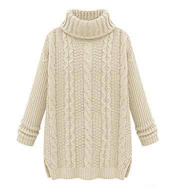 LOVEBEAUTY Women's Turtleneck Chunky Cable Knit Long Sleeve Loose