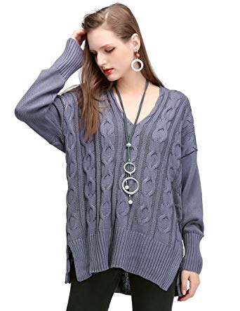 JCBABA Women Knitted Sweater, Women Casual V Neck Loose Fit Knit