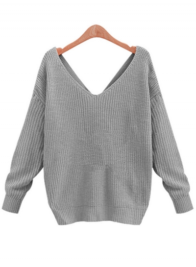 Women's Tie Deep V Neck Pullover Knitted Sweater - ROAWE.COM
