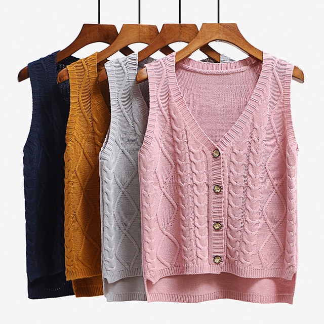 Women sleeveless knitting sweater vest pullover Autumn basic