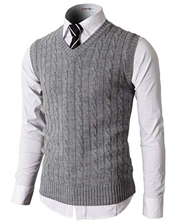 H2H Mens Casual Slim Fit Knitted Pullover Sweater Vests V-Neck Cable