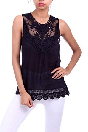 Womens Solid Knit Crochet Laced Sheer Rayon Floral Knit Blouse Top
