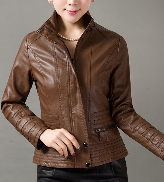 Casual leather jacket women 2018 spring autumn leather clothing