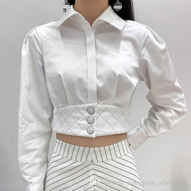 2019 Womens Shirts Blouse Lapel Collar Long Sleeve Patchwork Argyle