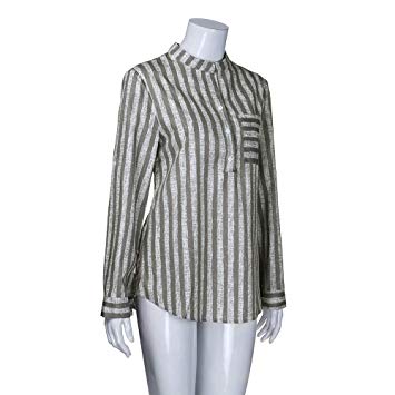 Amazon.com: Women Stripe Print Casual T-shirt Lapel Collar Tops