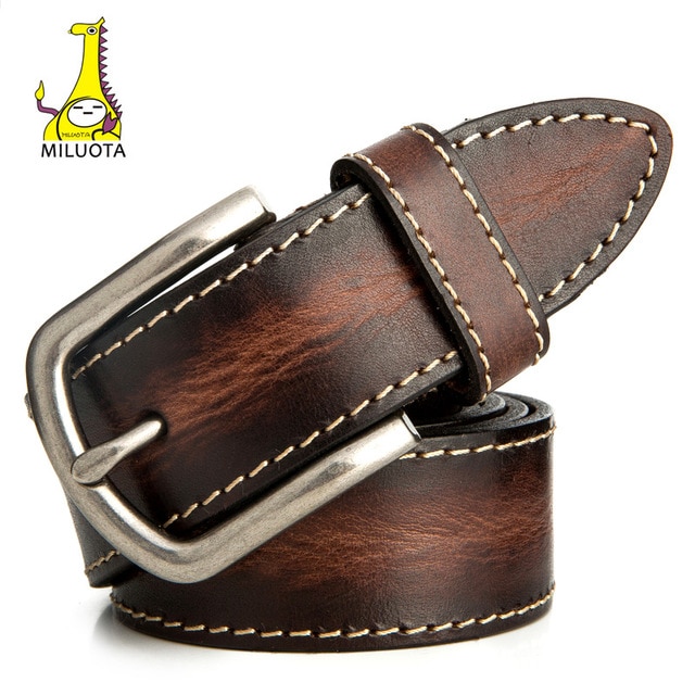 MILUOTA] leather belt men Vintage 100% Cowskin Genuine Leather Belts