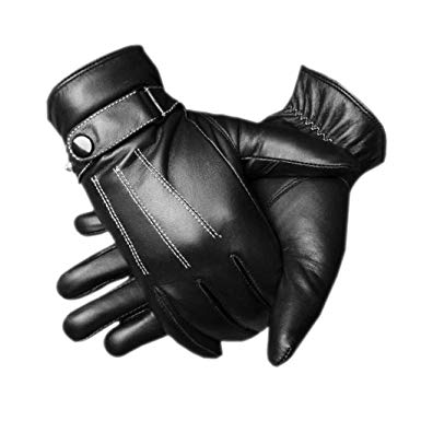 CASF Men's Warm Lambskin Genuine Leather Gloves For Men Winter